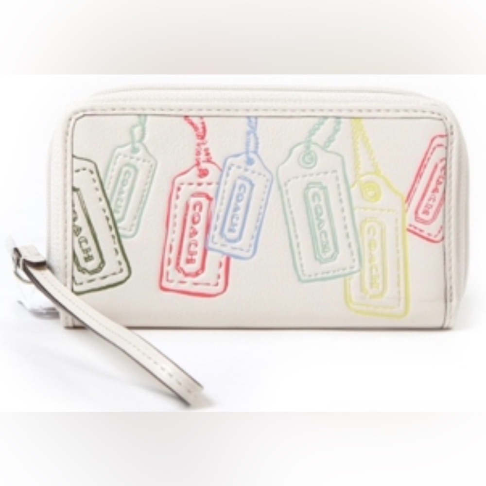 Coach Colorful Motifs on Leather Zip Around Coin Card Bill Wristlet